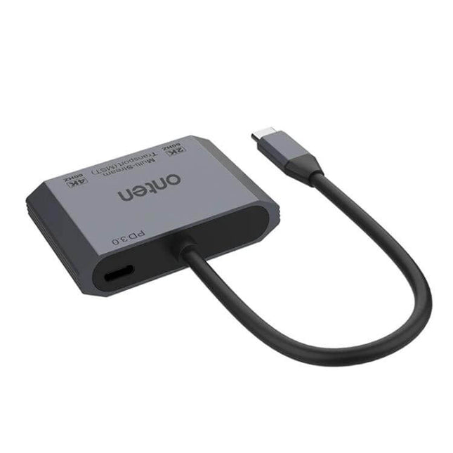 Onten Type-C Adapter for HDMI and VGA Video Output connected to laptop and TV for presentations and charging