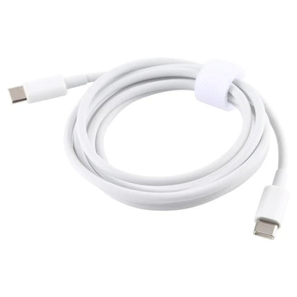 USB-C Charging Cable for Everyday Device Connections coiled white cable with USB-C connectors and cable tie