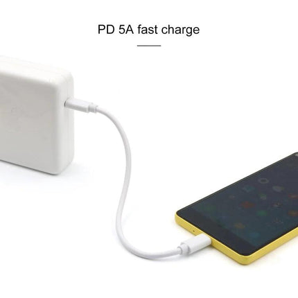 USB-C Charging Cable for Everyday Device Connections showing phone connected to wall charger for PD 5A fast charge