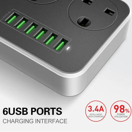 LDNIO Multi-Function Socket with 6 USB Ports for Home Use