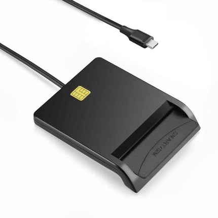 Rocketek USB-C Smart Card Reader for Secure Online Use - black external USB-C smart card reader with chip slot and cable