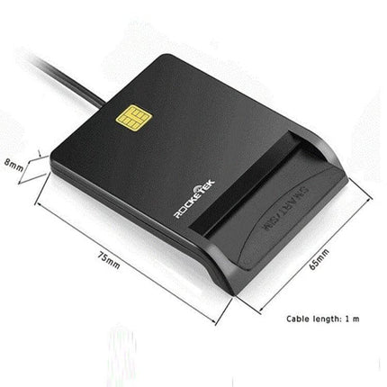 Rocketek USB-C Smart Card Reader for Secure Online Use - compact black USB-C external smart card reader with cable and card slot