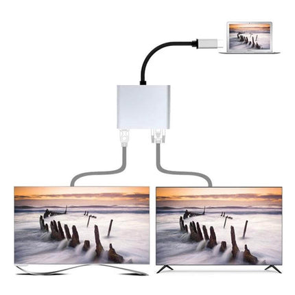 USB-C Docking Station for HDMI and VGA Display Connections connecting laptop to dual external monitors for productivity