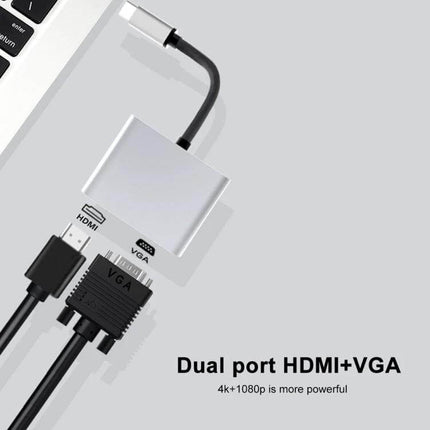 USB-C Docking Station for HDMI and VGA Display Connections connecting laptop to HDMI and VGA monitors for dual display productivity