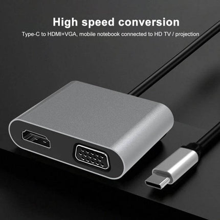 USB-C Docking Station for HDMI and VGA Display Connections – compact adapter with HDMI and VGA ports for dual external monitors