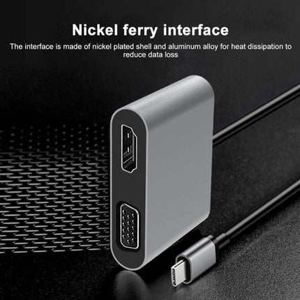 USB-C Docking Station for HDMI and VGA Display Connections – slim aluminum adapter with HDMI and VGA ports and USB-C cable for laptop monitor setup