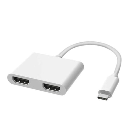 USB-C Docking Station with Dual HDMI for Display Extension white adapter showing dual HDMI ports and USB-C cable