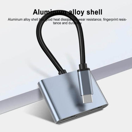 USB-C Docking Station with Dual HDMI for Display Extension featuring aluminum alloy shell and short cable for dual monitor setup