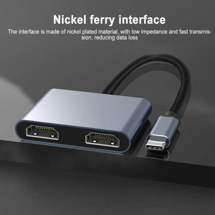USB-C Docking Station with Dual HDMI for Display Extension showing dual HDMI ports and USB-C cable in compact aluminum housing