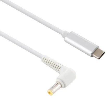 USB-C to 5.5x2.5mm Elbow Charging Cable for Laptops, 1.5 Meters Long - white cable with right-angle 5.5x2.5mm plug and USB-C connector