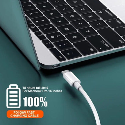 Xiaomi USB-C Cable for Everyday Phone and Tablet Charging — 1m white USB-C cable connected to laptop for charging and data transfer, supports up to 6A
