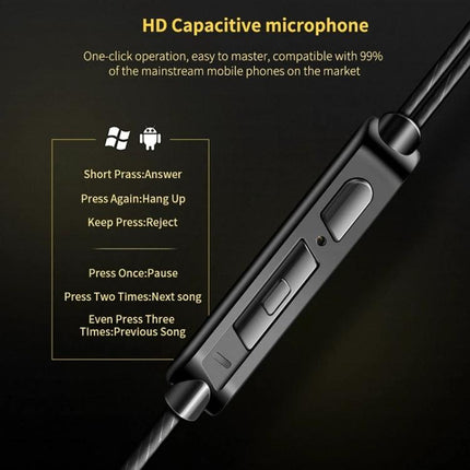 QKZ In-Ear Headphones With Four Drivers For Commuting black inline remote with HD capacitive microphone and control buttons