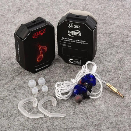 QKZ In-Ear Headphones With Noise Reduction For Commute in-ear blue earbuds with case, tips and ear hooks for stable wired listening