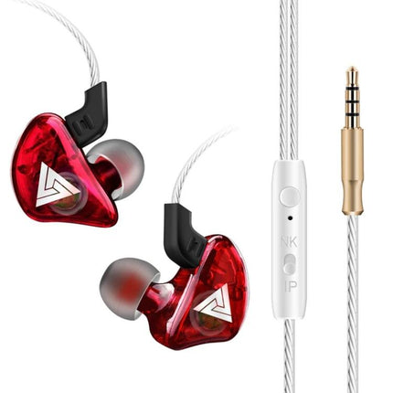 QKZ In-Ear Headphones With Noise Reduction For Commute red wired earbuds with inline mic remote and gold 3.5mm plug