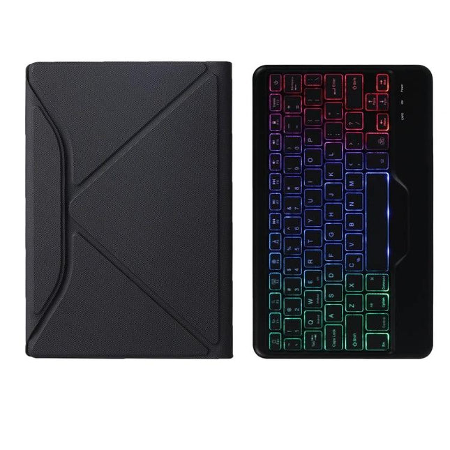 Leather Bluetooth Keyboard Case for Samsung Galaxy Tab S6 Lite with Backlight - black leather protective folio with RGB backlit keys