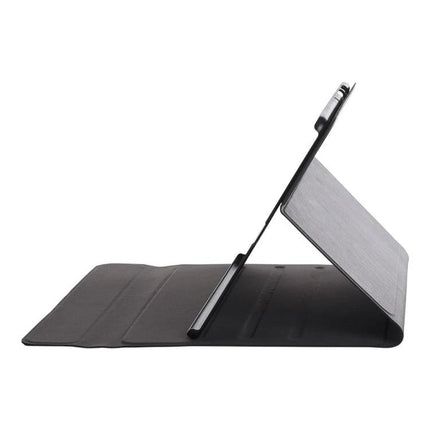 Bluetooth Keyboard Case for Samsung Galaxy Tab S5e with Holder showing tablet propped in typing angle with protective cover