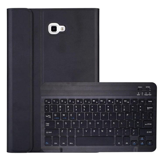 Detachable Bluetooth Keyboard Leather Case for Samsung Galaxy Tab A 10.1 with Holder shown in black with detachable keyboard and protective folio