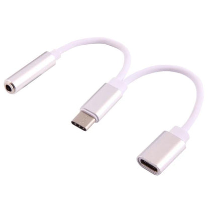 Type-C Audio Adapter for Everyday Music Connections — compact white Type-C to 3.5mm and charging passthrough cable for smartphone to car or home speakers