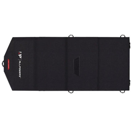 ALLPOWERS Foldable Waterproof Solar Charger for Portability black folded solar panel laid flat with carrying loops for hiking and camping