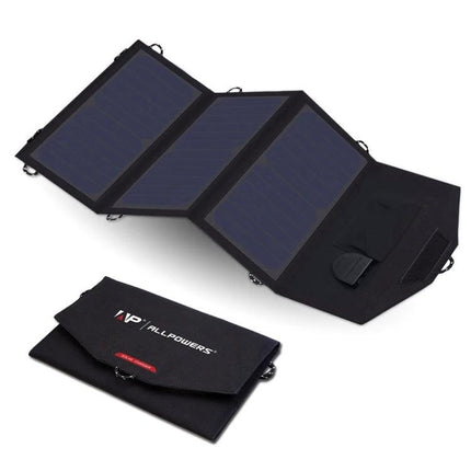 ALLPOWERS Foldable Waterproof Solar Charger for Portability - black tri-fold portable solar panel for camping and phone charging