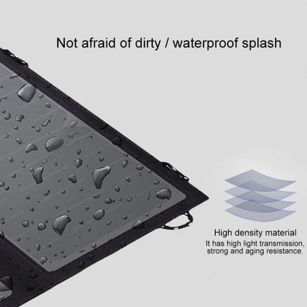 ALLPOWERS Foldable Waterproof Solar Charger for Portability showing water droplets on foldable panel highlighting waterproof durability