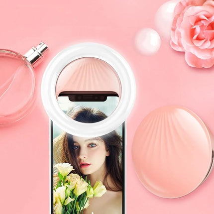 Versatile Clip-On Light for Daily Selfies and Social Media — white ring light clipped to smartphone for brighter indoor selfies