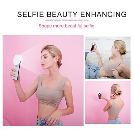 Versatile Clip-On Light for Daily Selfies and Social Media - woman using clip-on selfie light to brighten face in low-light indoor settings
