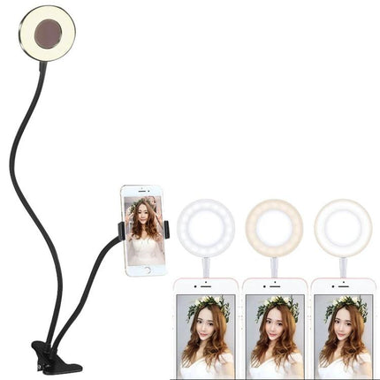Clip-On Phone Holder with Lights for Everyday Live Streaming - flexible gooseneck clip, adjustable ring light and secure phone mount for video calls and content