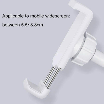 Clip-On Phone Holder with Lights for Everyday Live Streaming white adjustable clamp shown holding phone 5.5–8.8cm width