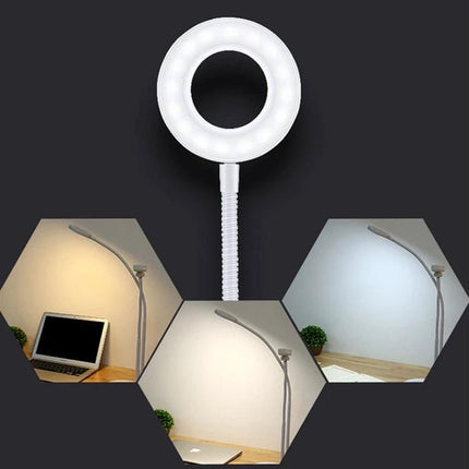 Clip-On Phone Holder with Lights for Everyday Live Streaming showing ring light and adjustable arm with warm, neutral, and cool lighting options