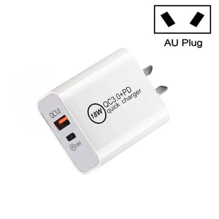 SDC-18W 18W PD QC 3.0 USB Dual Fast Charging Charger AU Plug