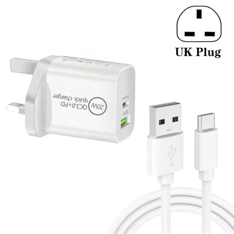 SDC-20WA+C 20W PD 3.0 QC 3.0 USB Dual Fast Charger UK Plug