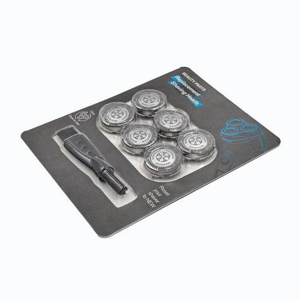 SH50 Replacement Blade For S5000 Series Shaver (6pc Set) packaged six-piece replacement heads with installation tool on gray backing board