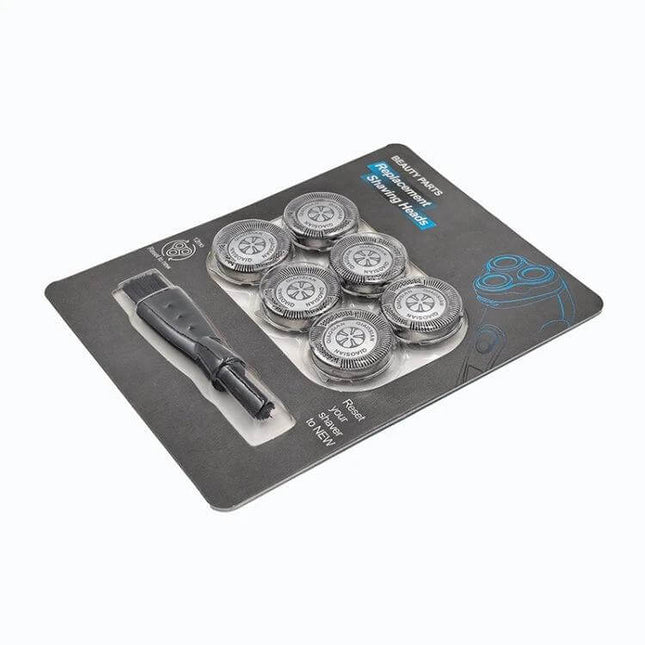 SH50 Replacement Blade For S5000 Series Shaver (6pc Set) packaged six-piece replacement heads with installation tool on gray backing board
