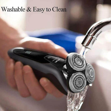SH90 Shaver Head Replacement for Philips Razors 3 Blade being rinsed under faucet, washable stainless steel three-blade heads