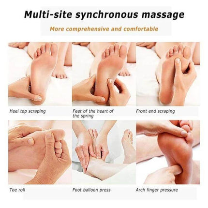 EMS Micro-Current Smart Foot Pad for Daily Foot Massage showing multi-site synchronous massage techniques and six modes for foot acupoint therapy