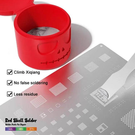 SNK Solder Paste For Electronics Repair, Low-Temp Tin Ointment jar with stencil and scraper for fine-pitch PCB rework