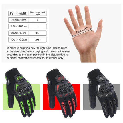SOMAN Motorcycle Riding Anti-Slip Gloves For Daily Rides - size chart and three color options with palm width measurement