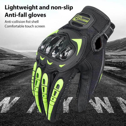 SOMAN Motorcycle Riding Anti-Slip Gloves For Daily Rides - black and neon green adjustable non-slip riding gloves with knuckle protection