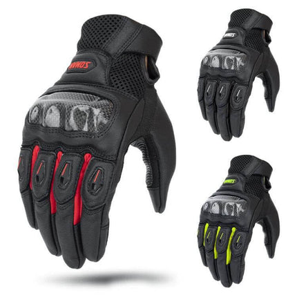 SOMAN Sheepskin Motorcycle Gloves With Anti Slip Grip black sheepskin gloves with carbon knuckle protection and touchscreen fingertips