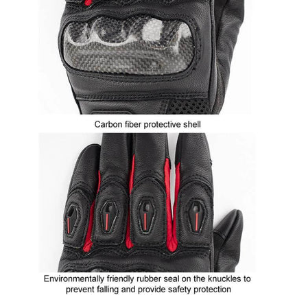 SOMAN Sheepskin Motorcycle Gloves With Anti Slip Grip with carbon fiber knuckle protection and touchscreen friendly sheepskin leather
