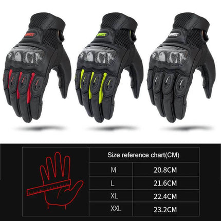 SOMAN Sheepskin Motorcycle Gloves With Anti Slip Grip - Black sheepskin riding gloves with carbon fiber knuckle protection and touchscreen tips, size chart