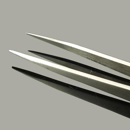 Gooi Straight Steel Tweezers for Precision Grooming Tasks - close-up of fine anti-acid steel tips for eyebrow shaping, ingrown hair removal and crafts
