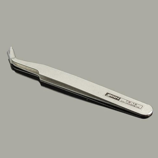 Gooi Precision Steel Bend Tweezers for Detailed Tasks, stainless anti-acid steel angled tip for electronics assembly and delicate crafting