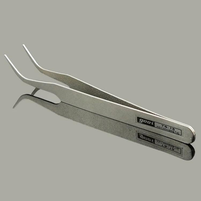 Gooi Precision Steel Bend Tweezers for Detailed Tasks - anti-acid steel bent-tip tweezers for electronics, crafts, and delicate component handling