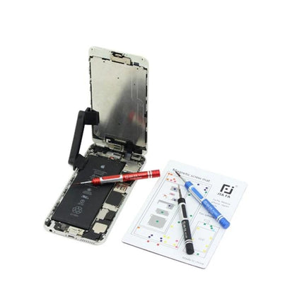 JIAFA Magnetic Screw Organization Mat for iPhone 6s Plus showing disassembled iPhone, color-coded zones and screwdrivers for organized repair