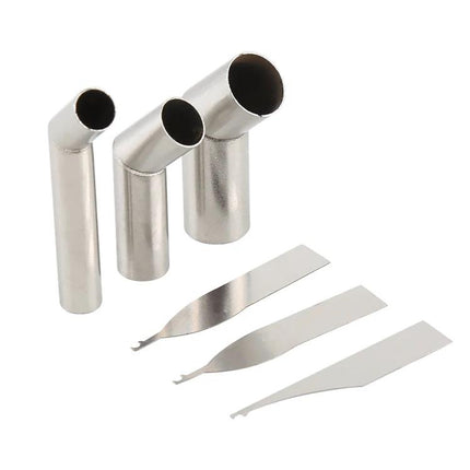 Microscope Air Gun Nozzle for Phone Repair with 45-Degree Angle — three stainless nozzle heads and metal spatulas for precise dust removal under microscope