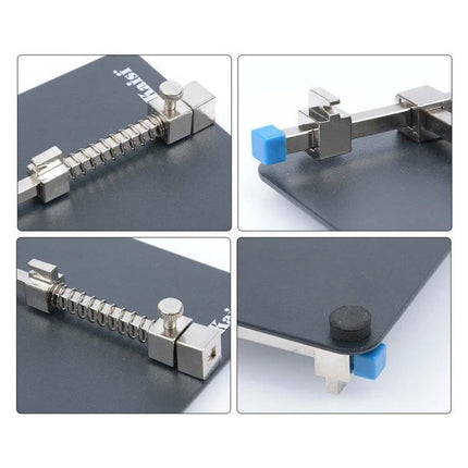 Kaisi Universal PCB Holder for Smartphone Repair Tools securing PCB with adjustable clamps and anti-slip pads for soldering and component repair