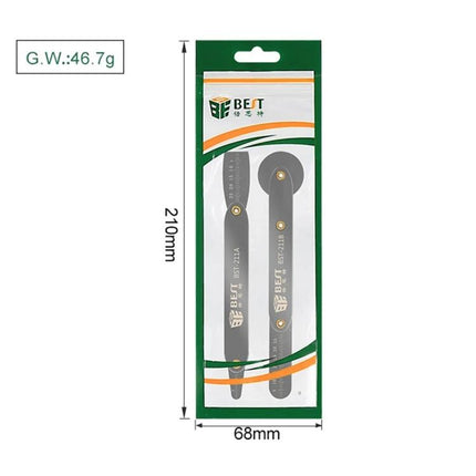 BEST Universal Metal Pry Tool for Mobile Phone Disassembly packaged set with two metal pry tools and measurement markings
