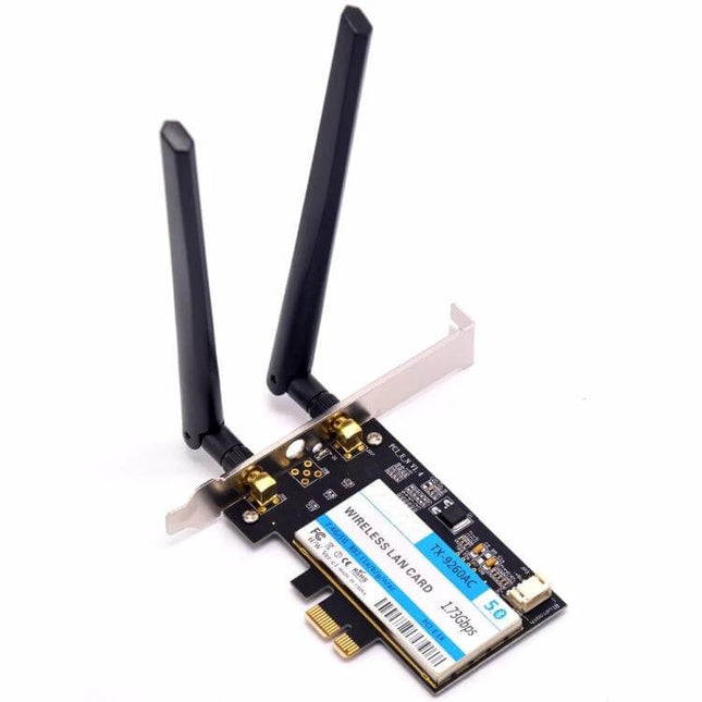 Wireless AC Dual Band WiFi Adapter with Bluetooth for Desktops - PCIe card with dual external antennas for faster dual-band WiFi and Bluetooth connectivity